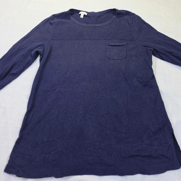 Talbots Tops - Talbots Navy Cotton Rayon Knit Lng Sleeve Pocket Top Women Boxy Minimalist Small
